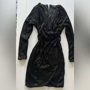 Black Sequin Long Sleeve Dress
